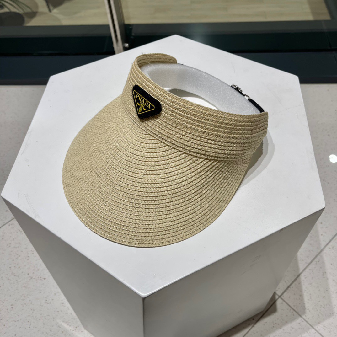  PRADA普拉达2022春夏新款遮阳草帽帽，空顶遮阳帽，防嗮遮阳帽，可折叠，头围57cm，
