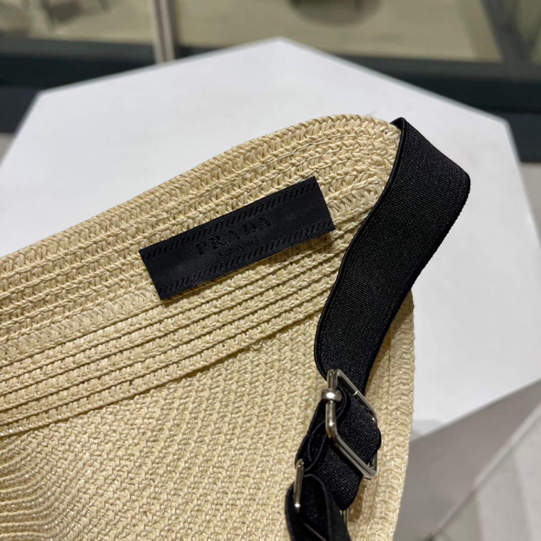  PRADA普拉达2022春夏新款遮阳草帽帽，空顶遮阳帽，防嗮遮阳帽，可折叠，头围57cm，