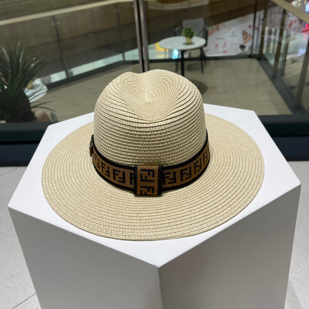 FENDI 芬迪新款草帽，拉菲草制作，拼老花FF面料，名媛必备，头围57cm