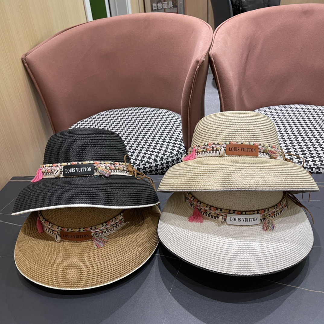 LV路易威登2024新款遮阳草帽沙滩风格简约大方新款帽型超美腻出门必带