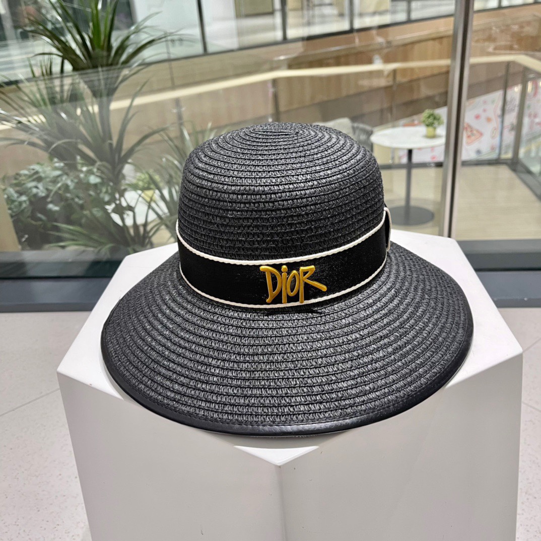 Sombrero de paja con borde Dior Dior, sombrero de sol plegable, estilo elegante, multicolor, circunferencia de cabeza 5…