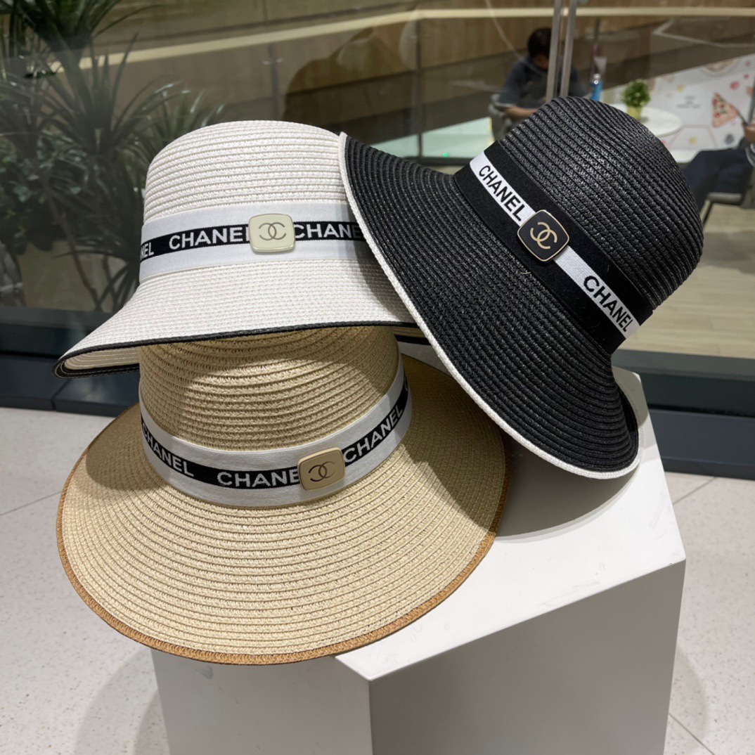 【Chanel】Sombrero de paja tejido nuevo modelo 2023, imprescindible para vacaciones y ocio, elegante y generoso. Gorros: …