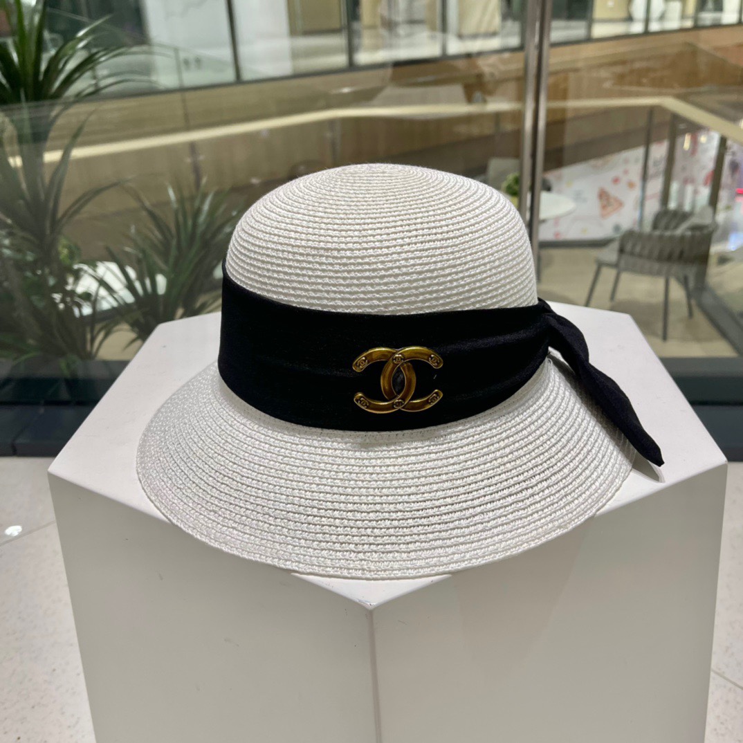 【Chanel Chanel 2023 nuevo estilo de sombrero de paja tejido, sombrero de ala ancha, simple y elegante, artículo versáti…
