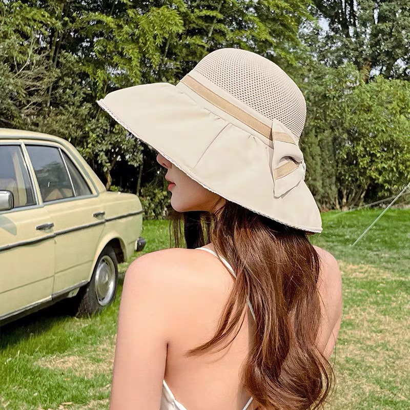 CHANEL 2024 Early Spring New Korean Style Bow Anti-UV Wide Brim Bucket Hat, brand new three-dimensional, exquisite and …