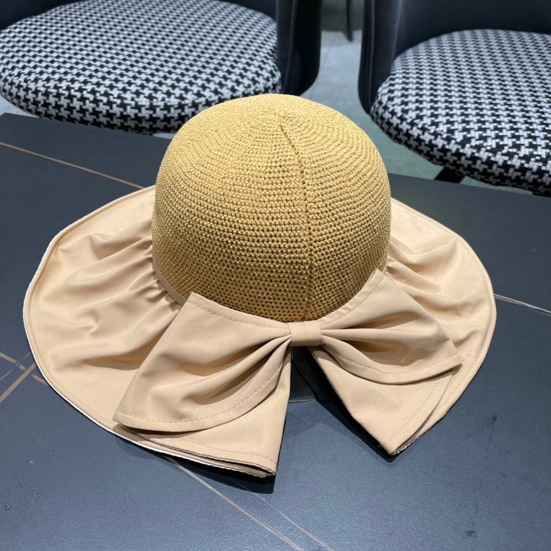 香奈儿Chanel大帽檐拼色遮阳帽子女夏季渔夫帽薄款防晒防紫外线太阳帽