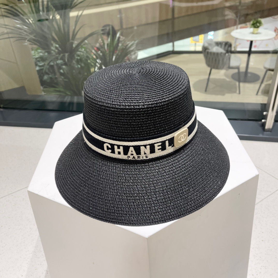 Chanel香奈儿2023夏季新款草帽太阳帽桶帽网红必推款黑白两色头围57cm