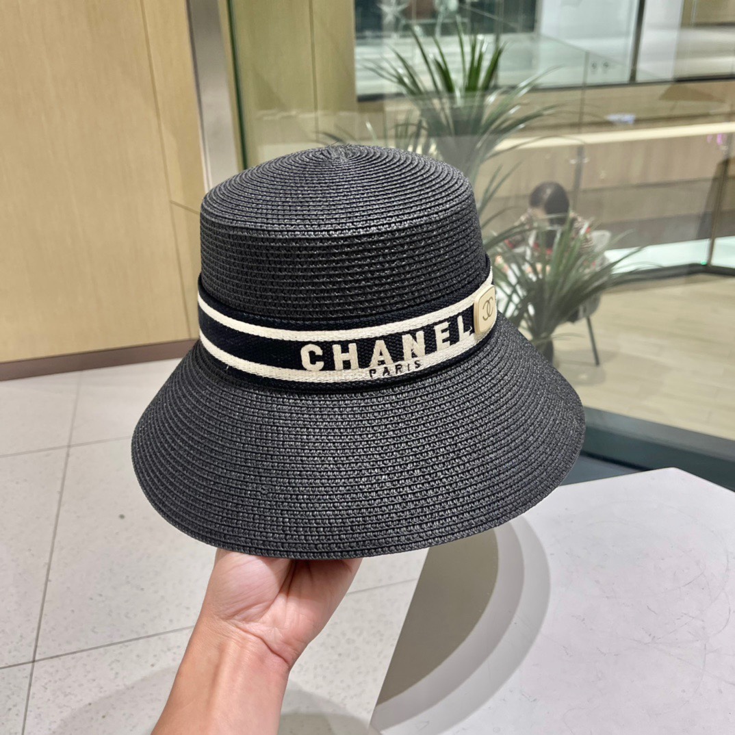 Chanel香奈儿2023夏季新款草帽太阳帽桶帽网红必推款黑白两色头围57cm