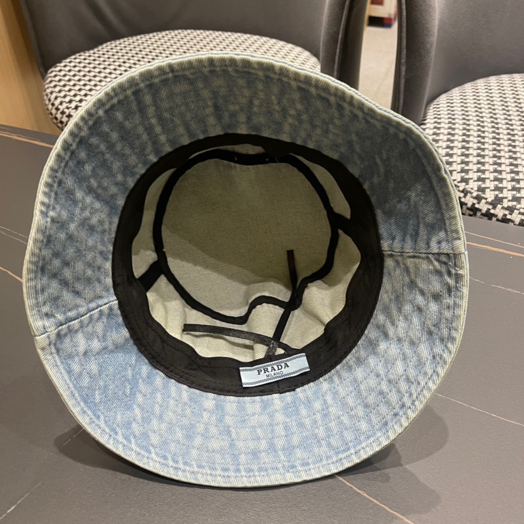  PRADA普拉达牛仔渔夫帽，遮阳防晒帽，头围57cm