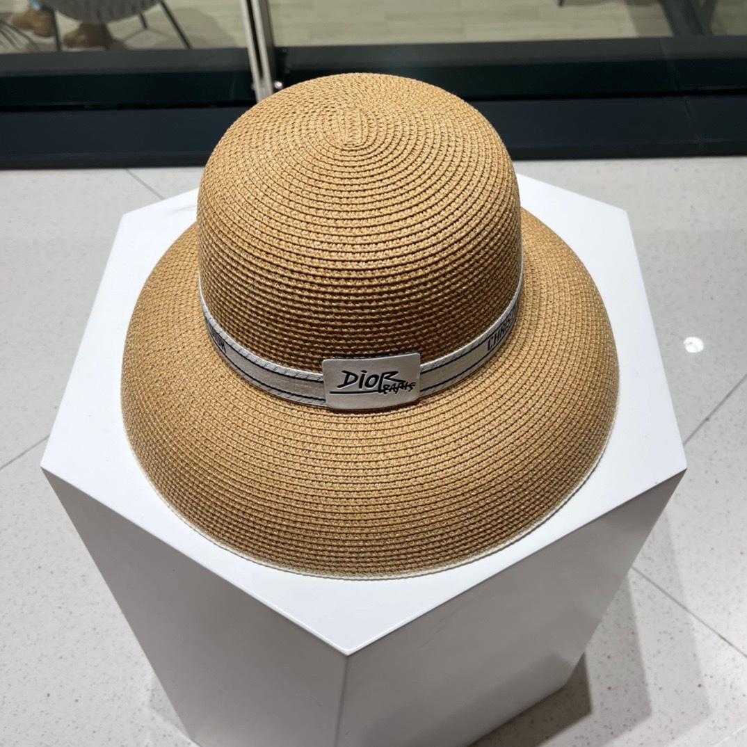 DIOR迪奥 早春新款 织带平顶草帽 赫本复古时尚 女神气质单品，出游必备