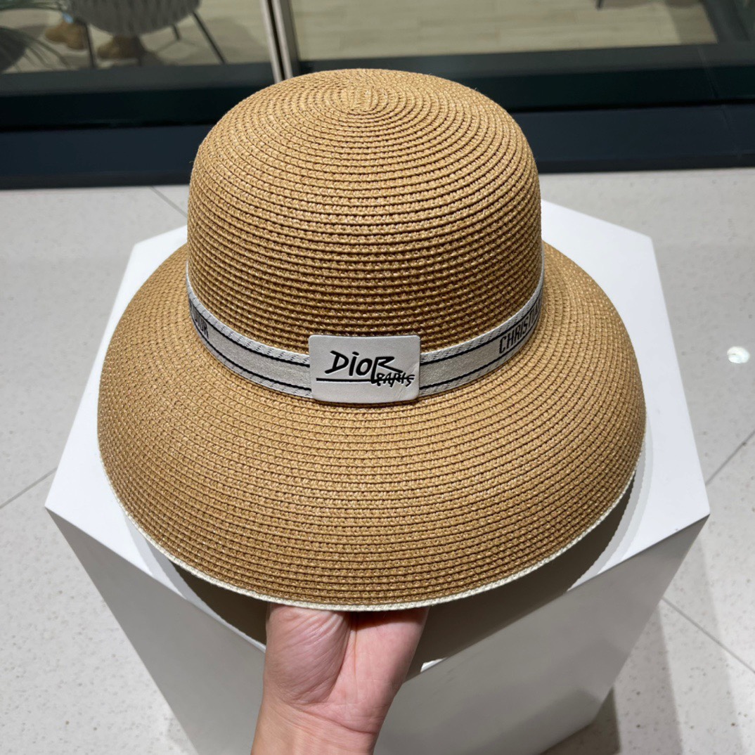 DIOR迪奥 早春新款 织带平顶草帽 赫本复古时尚 女神气质单品，出游必备