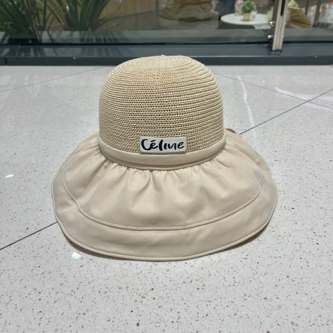 Celine sombrero de pescador de ala ancha de dos usos, se puede usar como bolso, nuevo de verano, con costuras, protecci…