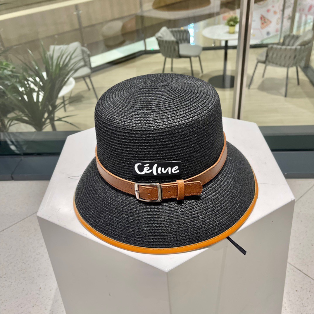 Sombrero de paja de Celine, hecho de paja, estilo dama elegante, circunferencia de cabeza 57cm, sombreros: sombrero de …
