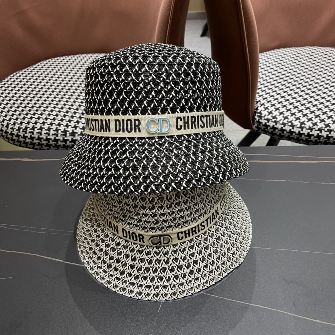 DIOR👒 nuevo sombrero de paja de primavera/verano 2024👏 simple y elegante, accesorio versátil～primera opción para sali…