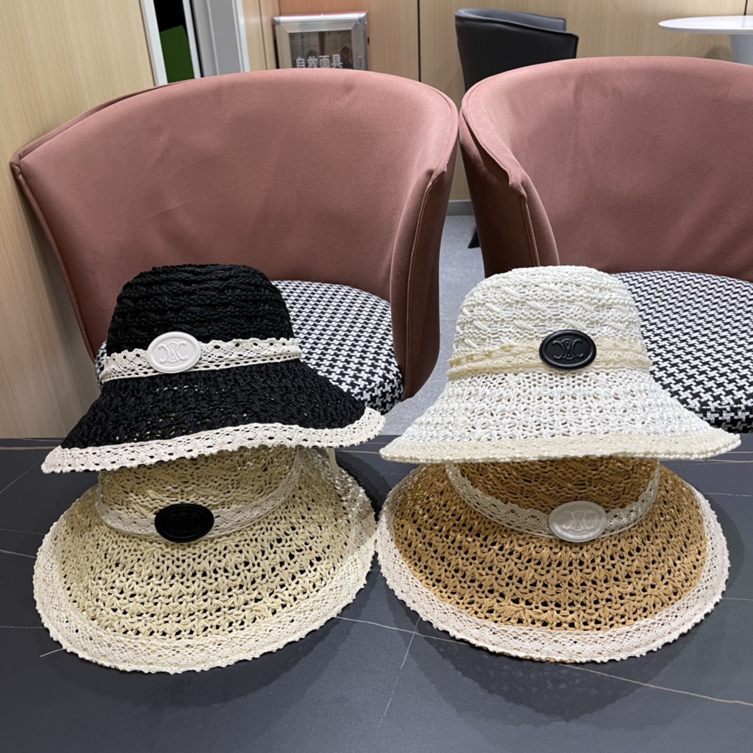 Sombrero de playa de encaje calado de Celine, elegante y a la moda, sombrero casual y versátil, sombrero de pescador, g…