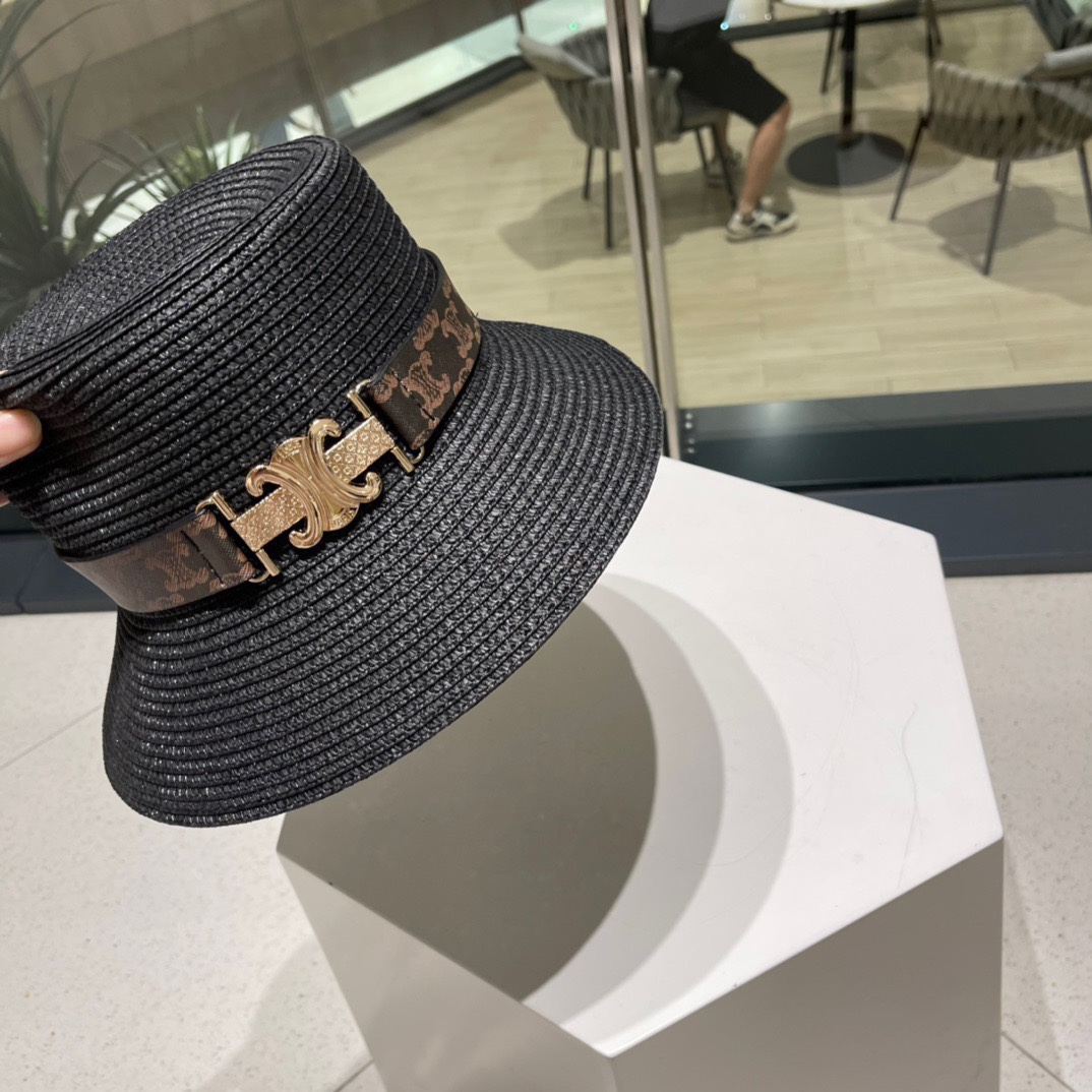  赛琳】2023的新款草编遮阳草帽盆帽🤩沙滩风，简约大方，百搭单品～出街首选，新款帽型超美腻，新品上架