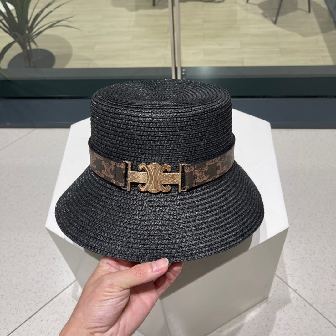  赛琳】2023的新款草编遮阳草帽盆帽🤩沙滩风，简约大方，百搭单品～出街首选，新款帽型超美腻，新品上架