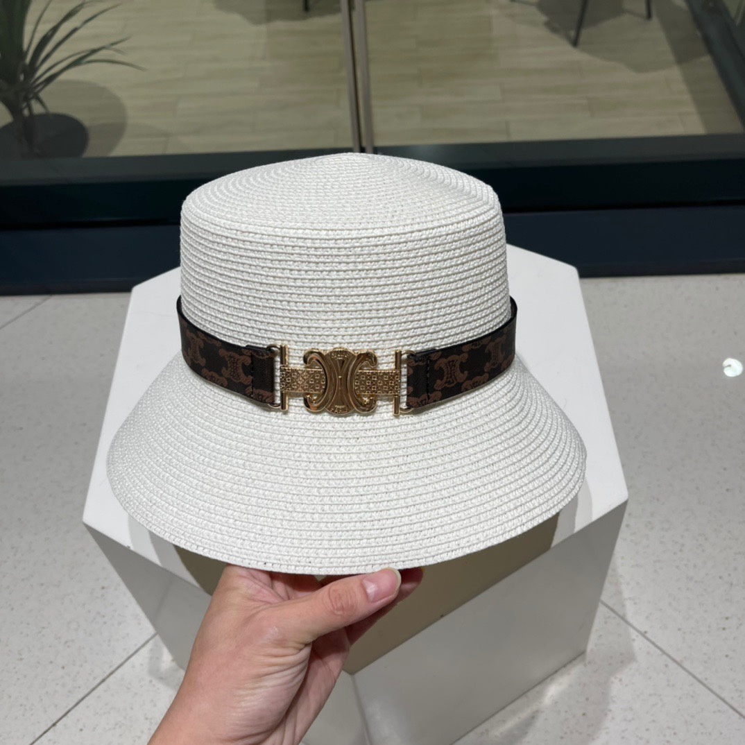  赛琳】2023的新款草编遮阳草帽盆帽🤩沙滩风，简约大方，百搭单品～出街首选，新款帽型超美腻，新品上架