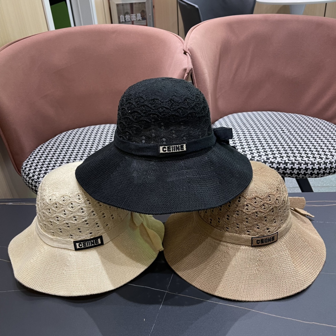 Sombrero de pescador de alta gama de Celine con arco del triunfo, verano, delgado, transpirable, protección solar, somb…