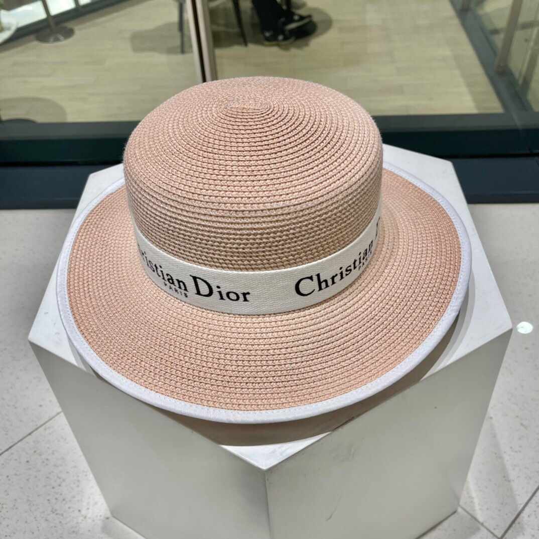 Dior迪奥草帽太阳帽沙滩遮阳帽帽名媛风搭配飘带头围57cm
