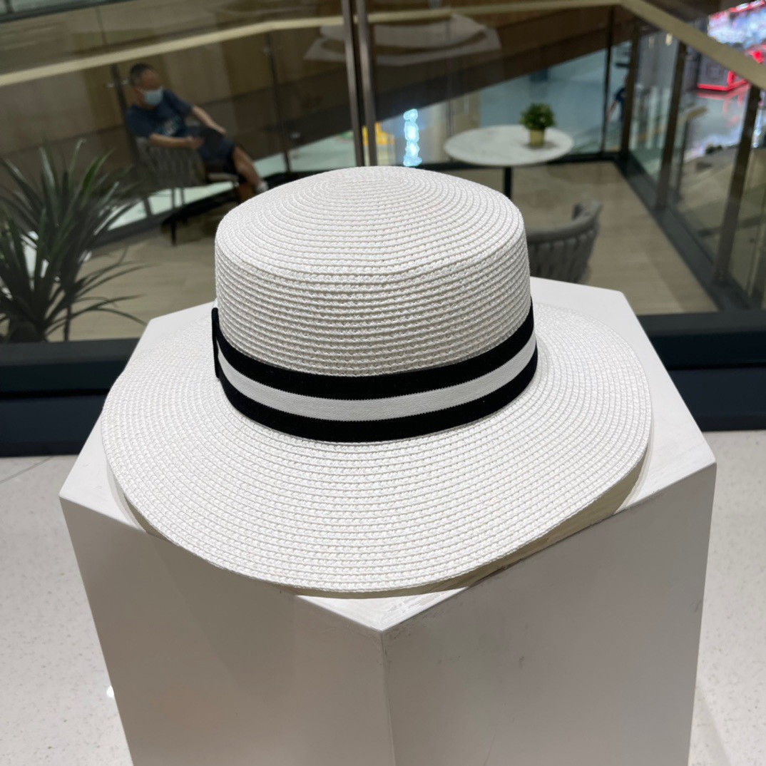 Dior迪奥新款草帽平顶桶帽黑白米卡其头围57cm
