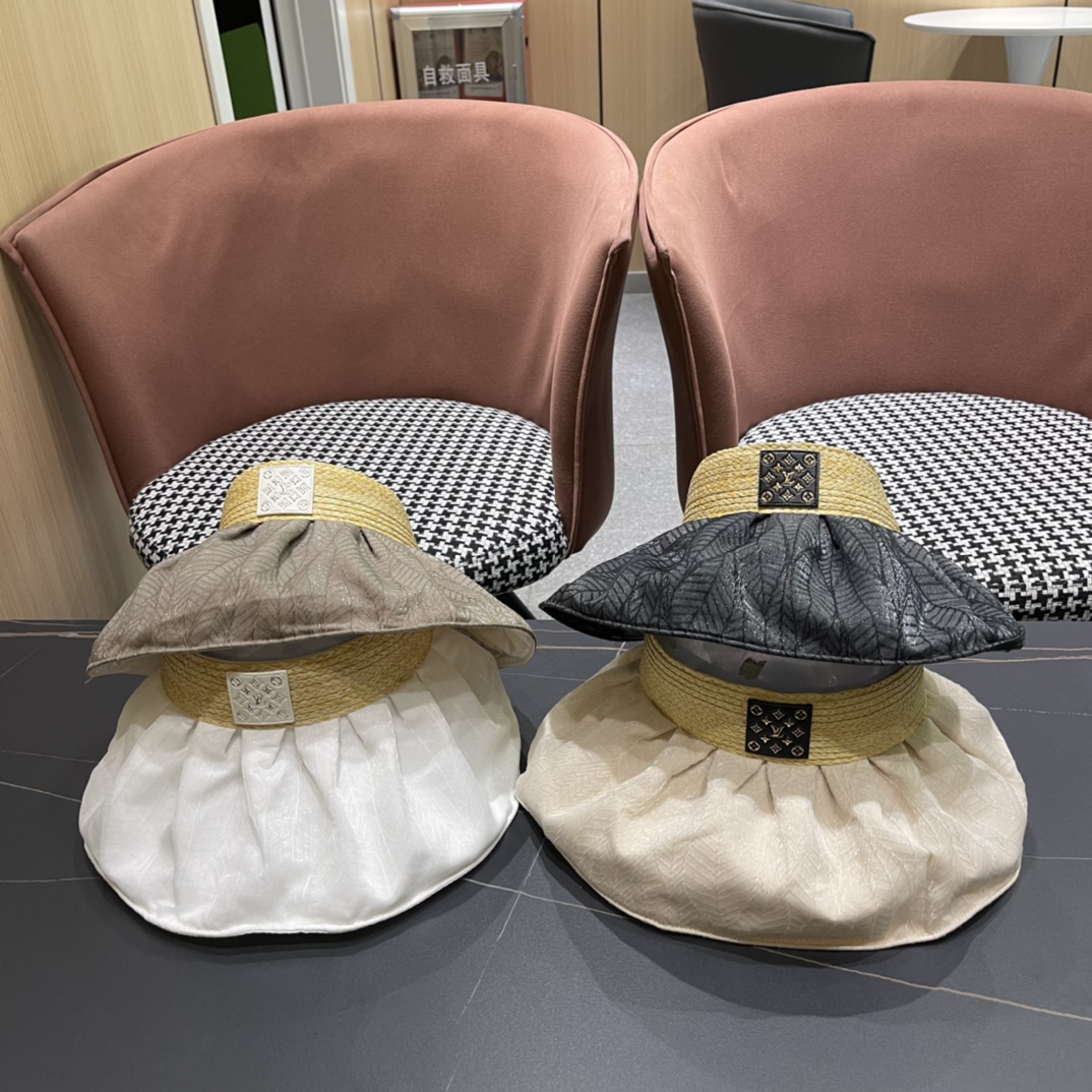 Lv Louis Vuitton, sombrero de ala ancha sin copa para verano, protección solar UV, sombrero sin copa para cubrir el ros…