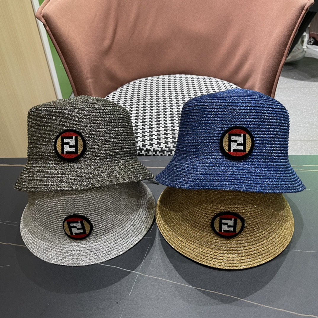 FD Fendi nuevo sombrero de paja, combinado con tela FF estampada clásica, imprescindible para damas elegantes, talla de…