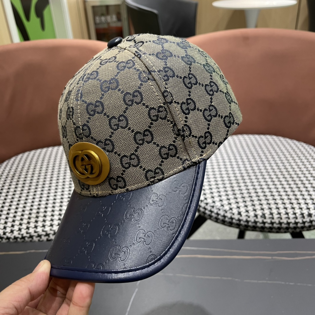  Gucci(古奇)春夏新款原单棒球帽， 11开模订制，原版帆布料+头层牛皮，代购热门，男女可用百搭款，