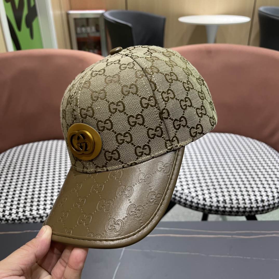  Gucci(古奇)春夏新款原单棒球帽， 11开模订制，原版帆布料+头层牛皮，代购热门，男女可用百搭款，