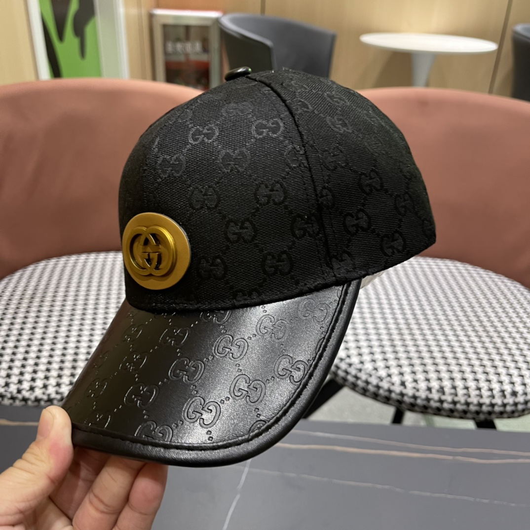  Gucci(古奇)春夏新款原单棒球帽， 11开模订制，原版帆布料+头层牛皮，代购热门，男女可用百搭款，