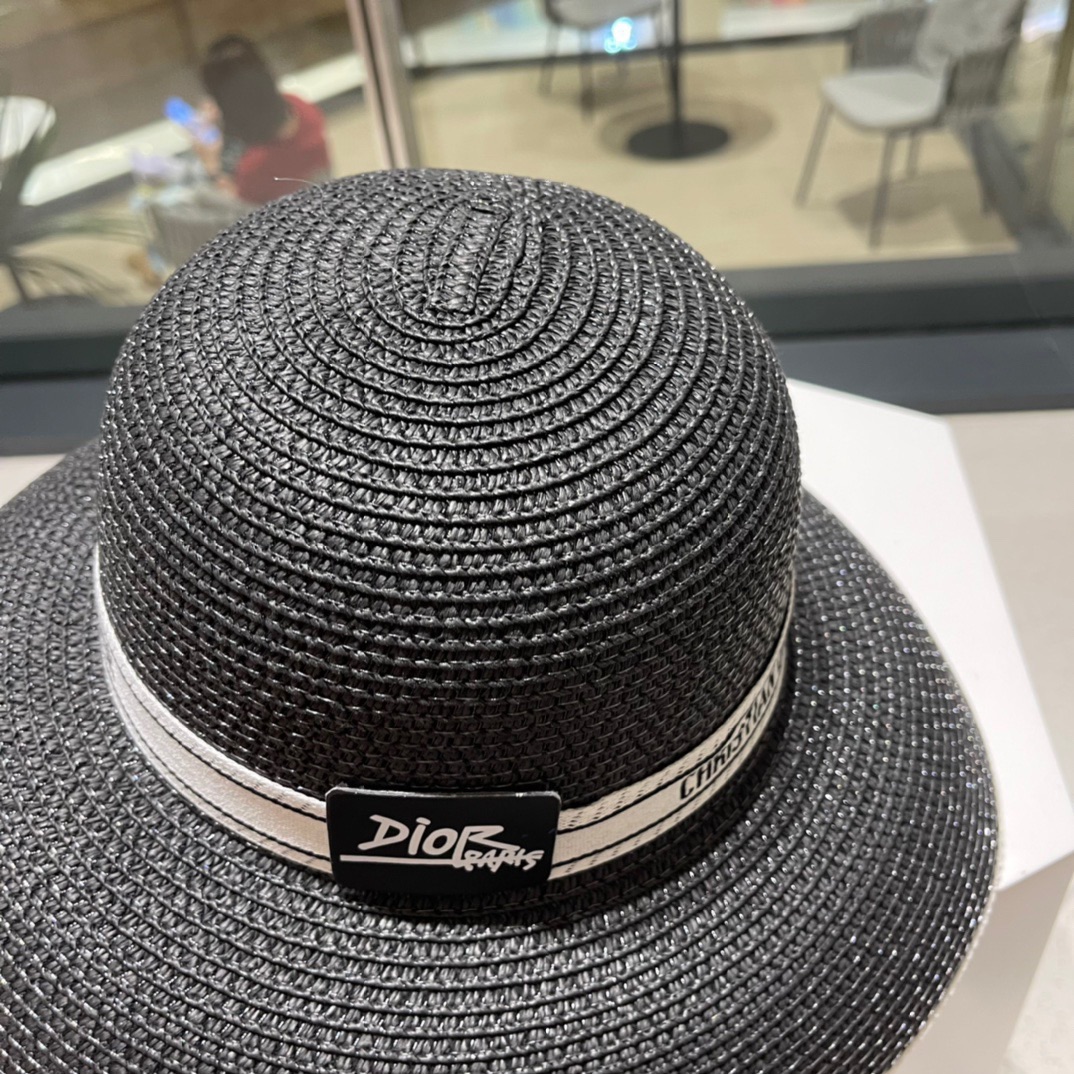 DIOR迪奥 早春新款 织带平顶草帽 赫本复古时尚 女神气质单品，出游必备