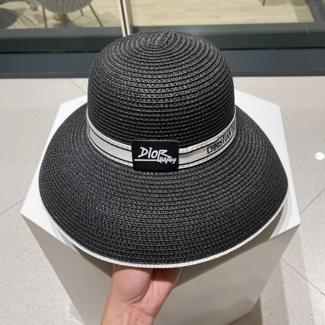 DIOR迪奥 早春新款 织带平顶草帽 赫本复古时尚 女神气质单品，出游必备