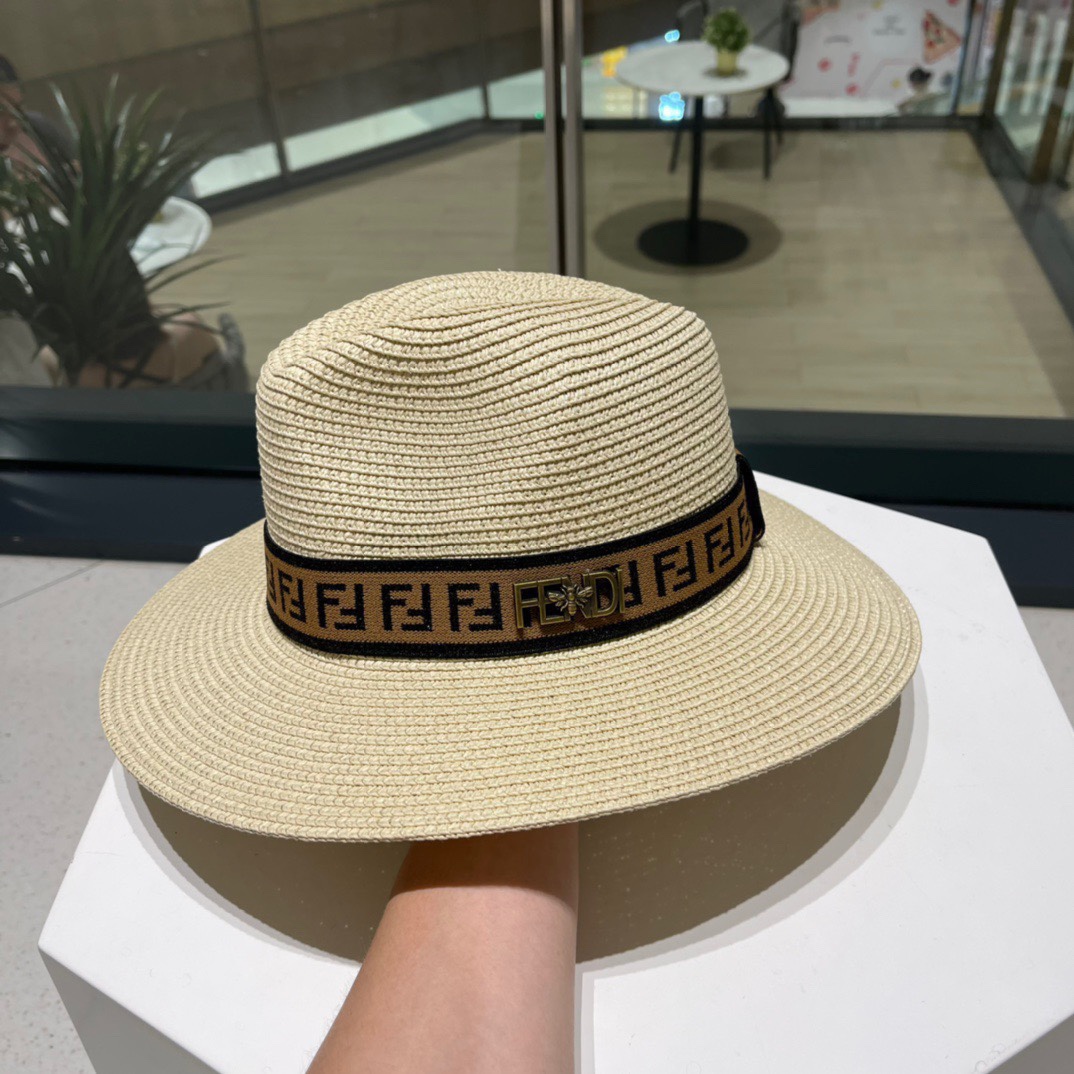  FD芬迪新款草帽，拉菲草制作，拼老花FF面料，名媛必备，头围57cm