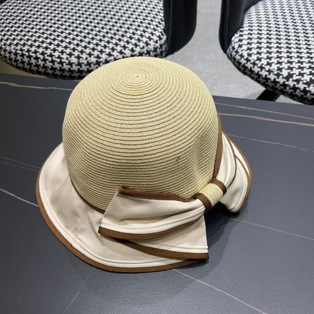 【PRADA普拉达】2023新款蝴蝶结沙滩帽，度假休闲必备，优雅大方的一款
