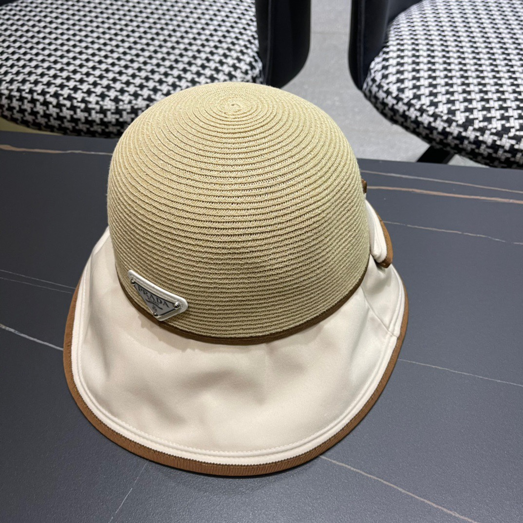 【PRADA普拉达】2023新款蝴蝶结沙滩帽，度假休闲必备，优雅大方的一款