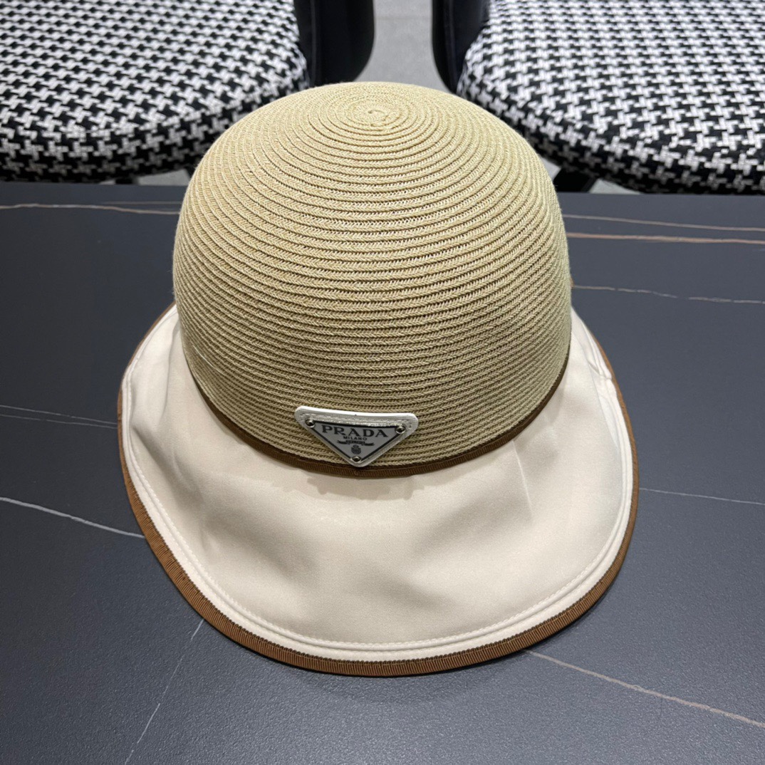 【PRADA普拉达】2023新款蝴蝶结沙滩帽，度假休闲必备，优雅大方的一款