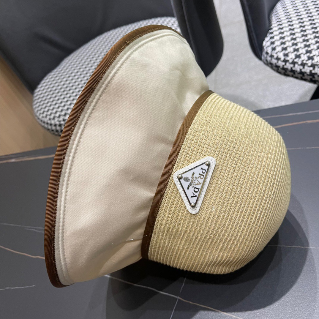 【PRADA普拉达】2023新款蝴蝶结沙滩帽，度假休闲必备，优雅大方的一款