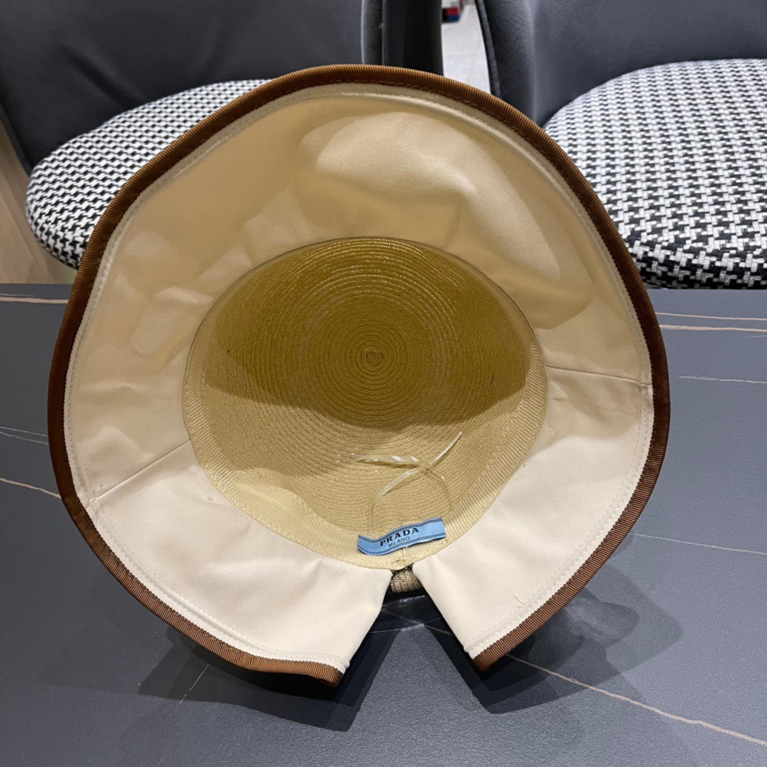 【PRADA普拉达】2023新款蝴蝶结沙滩帽，度假休闲必备，优雅大方的一款