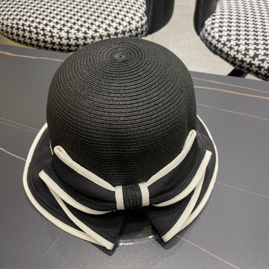 【PRADA普拉达】2023新款蝴蝶结沙滩帽，度假休闲必备，优雅大方的一款