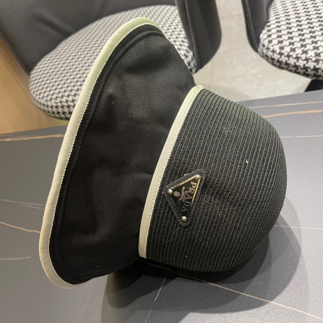 【PRADA普拉达】2023新款蝴蝶结沙滩帽，度假休闲必备，优雅大方的一款