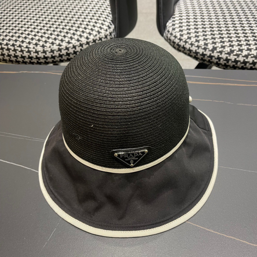 【PRADA普拉达】2023新款蝴蝶结沙滩帽，度假休闲必备，优雅大方的一款