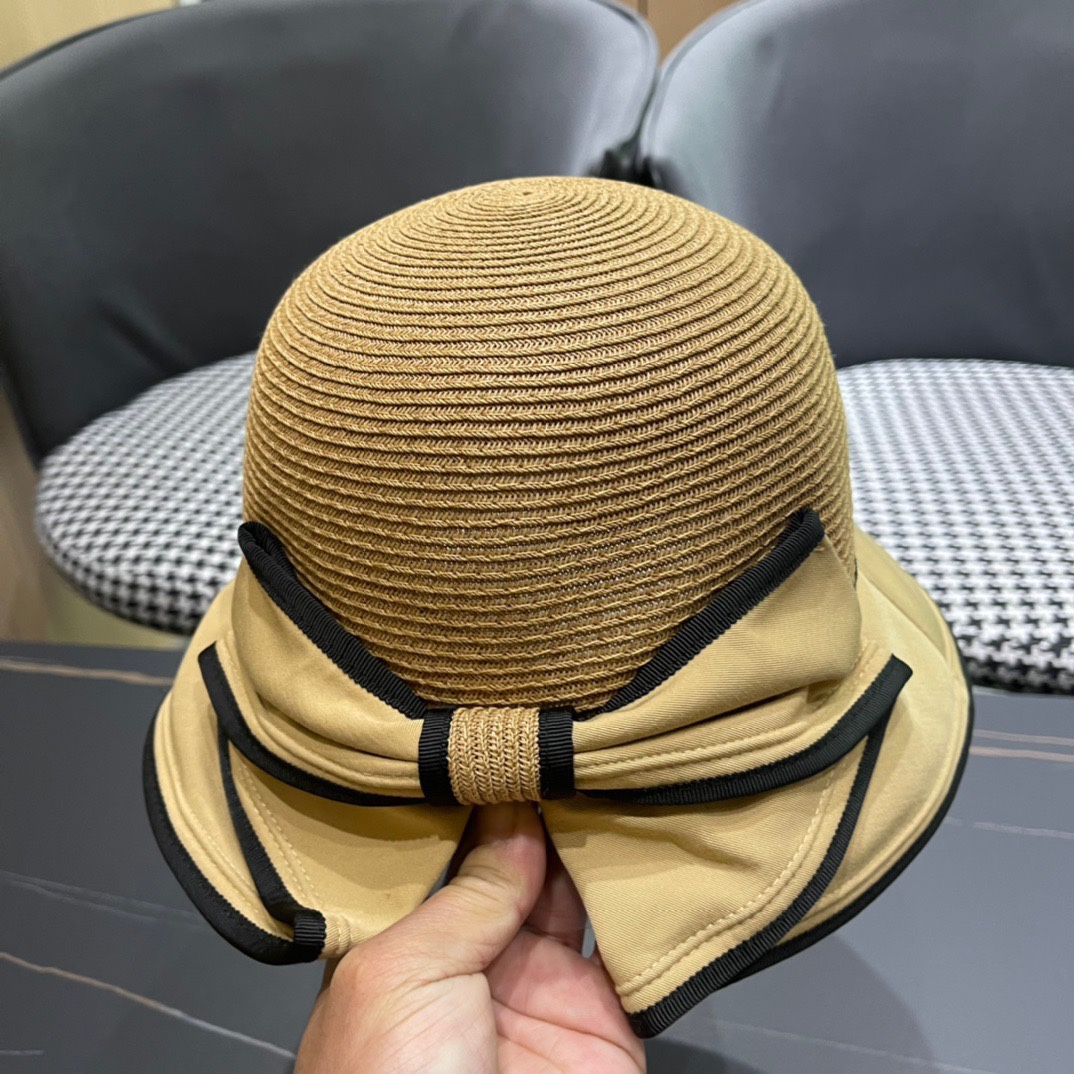 【PRADA普拉达】2023新款蝴蝶结沙滩帽，度假休闲必备，优雅大方的一款