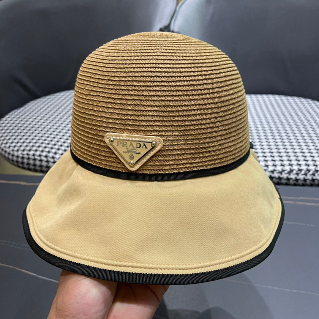 【PRADA普拉达】2023新款蝴蝶结沙滩帽，度假休闲必备，优雅大方的一款
