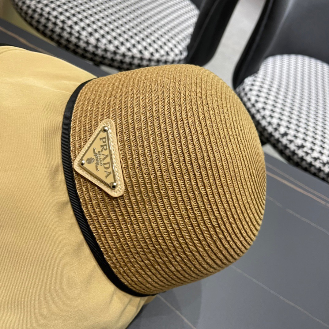 【PRADA普拉达】2023新款蝴蝶结沙滩帽，度假休闲必备，优雅大方的一款