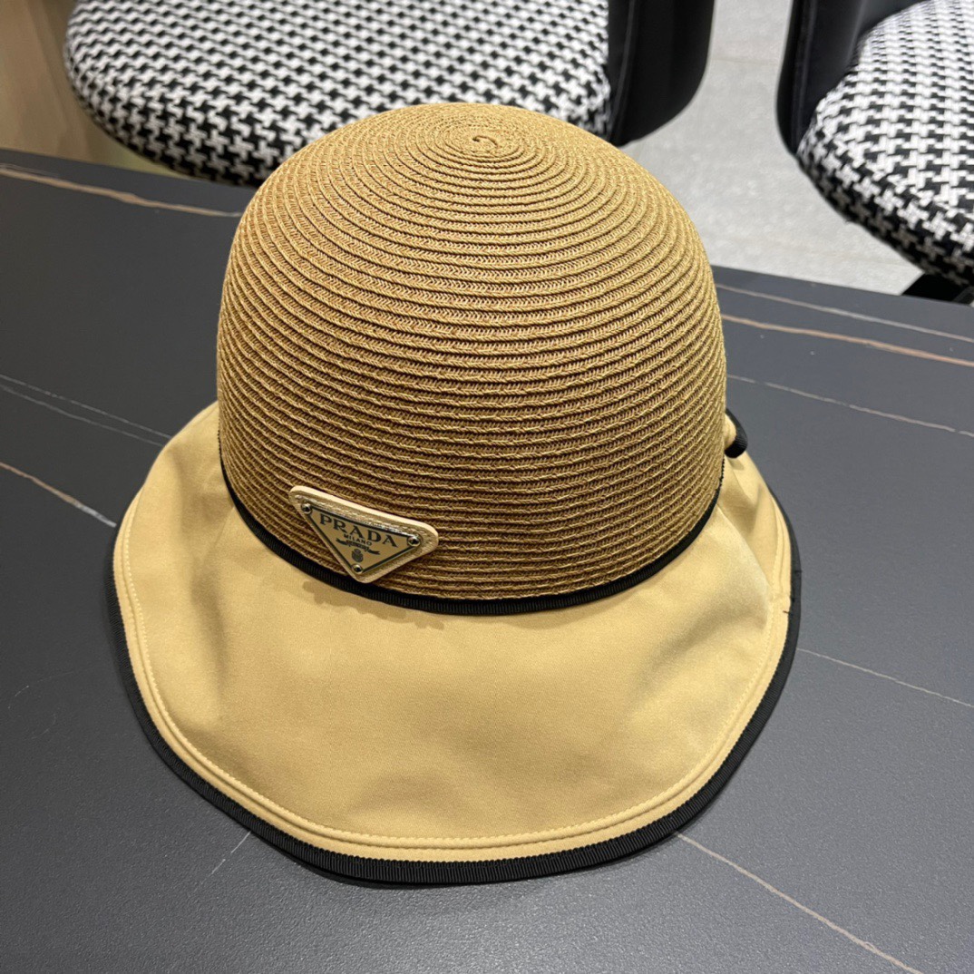 【PRADA普拉达】2023新款蝴蝶结沙滩帽，度假休闲必备，优雅大方的一款