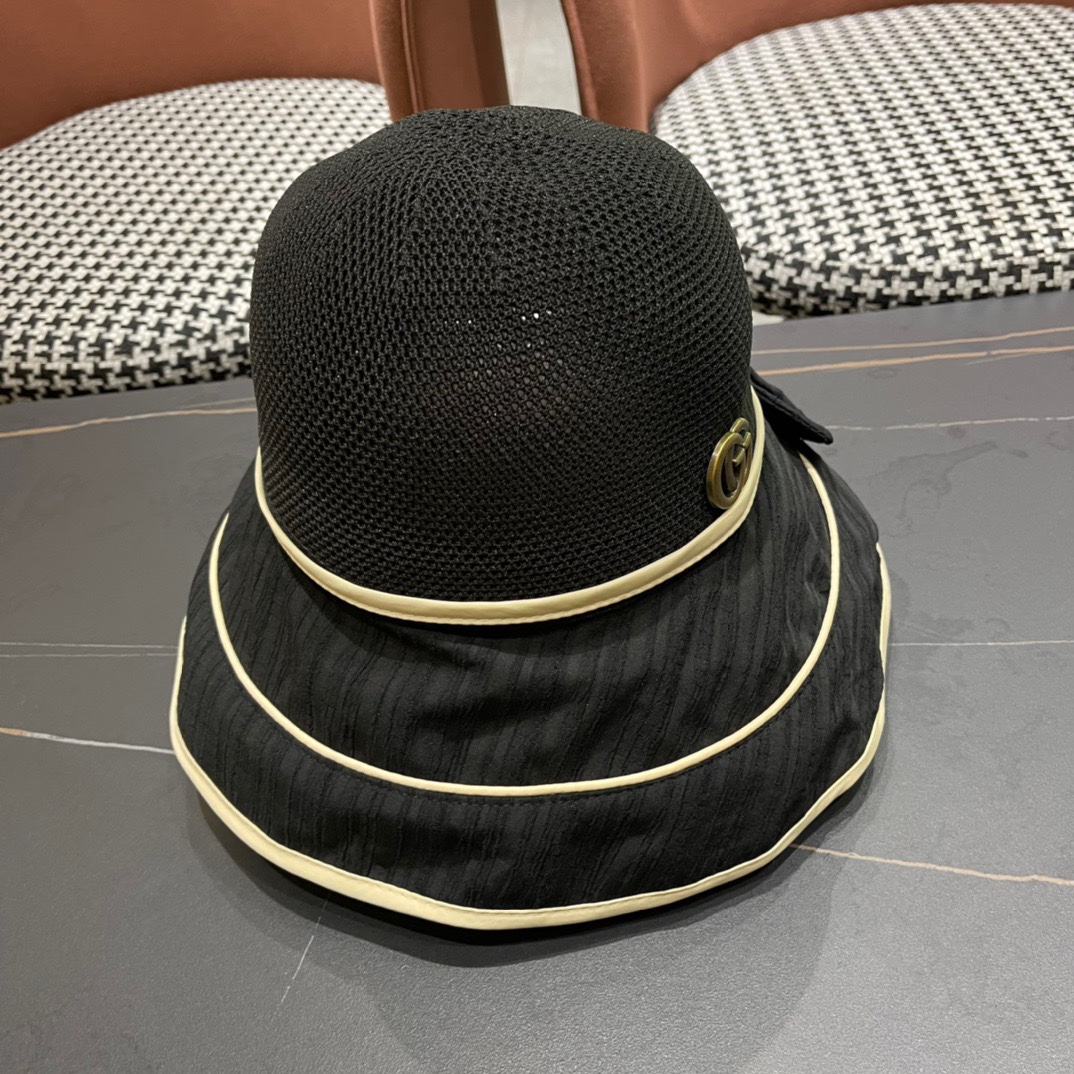  GUCCI古奇 新款韩版百搭遮脸防晒帽户外防紫外线蝴蝶结夫帽