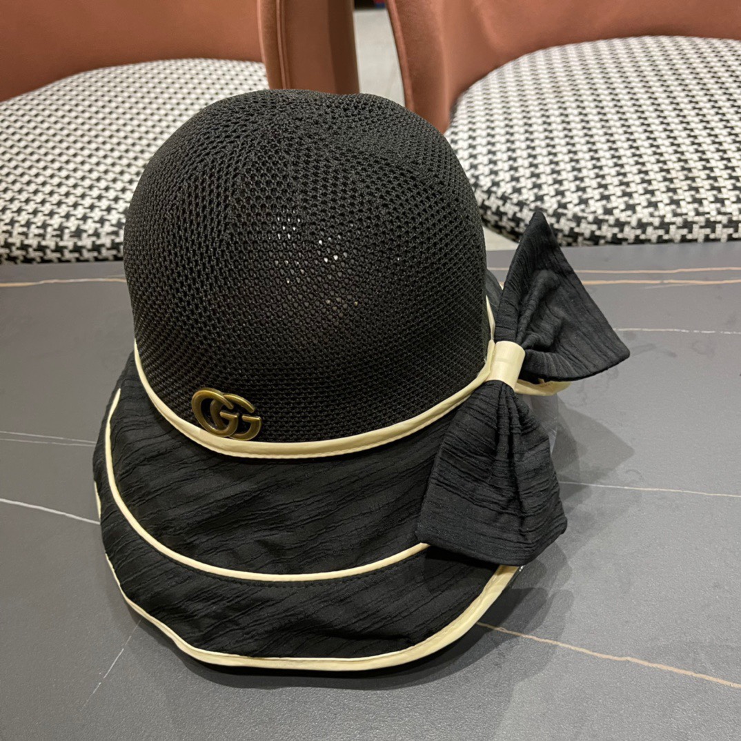  GUCCI古奇 新款韩版百搭遮脸防晒帽户外防紫外线蝴蝶结夫帽