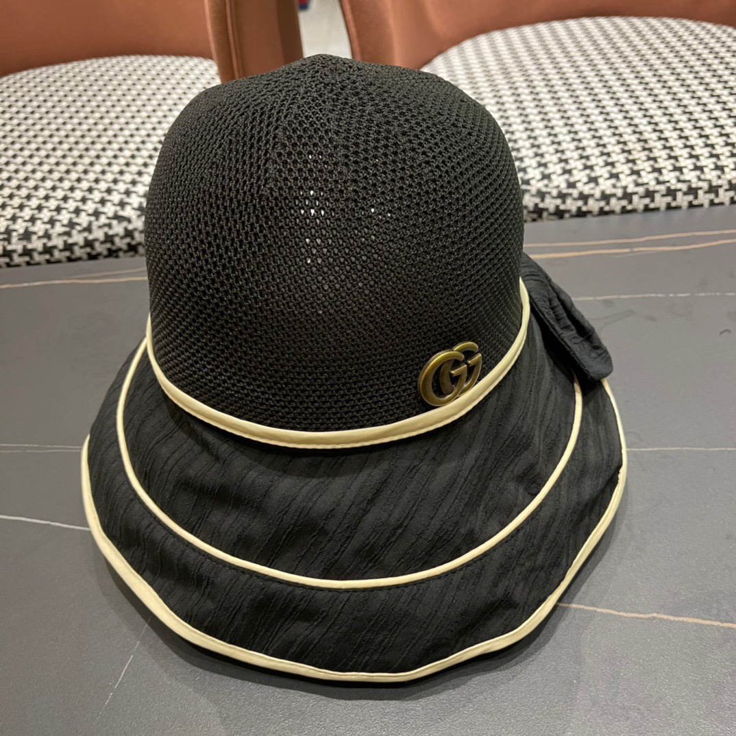  GUCCI古奇 新款韩版百搭遮脸防晒帽户外防紫外线蝴蝶结夫帽