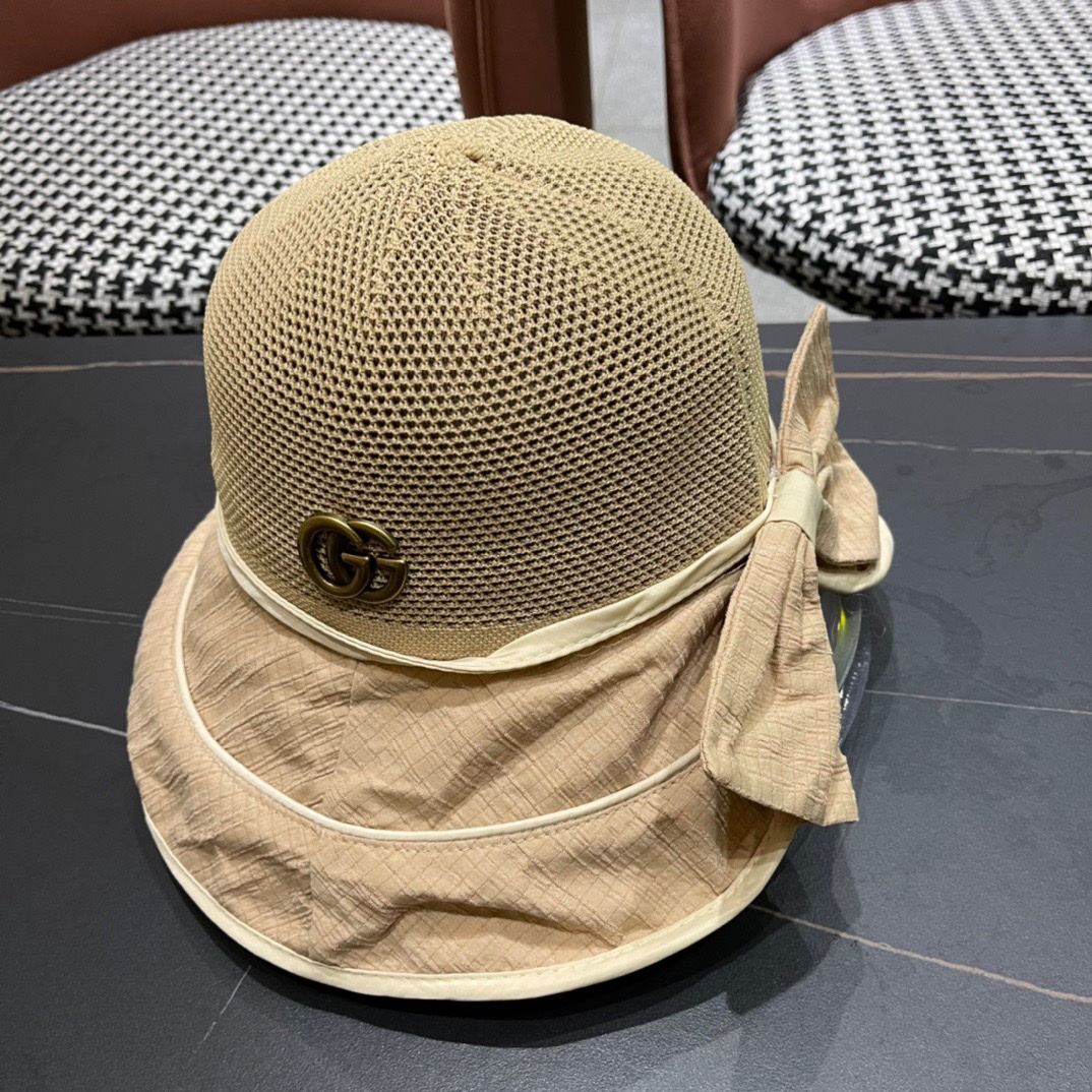  GUCCI古奇 新款韩版百搭遮脸防晒帽户外防紫外线蝴蝶结夫帽
