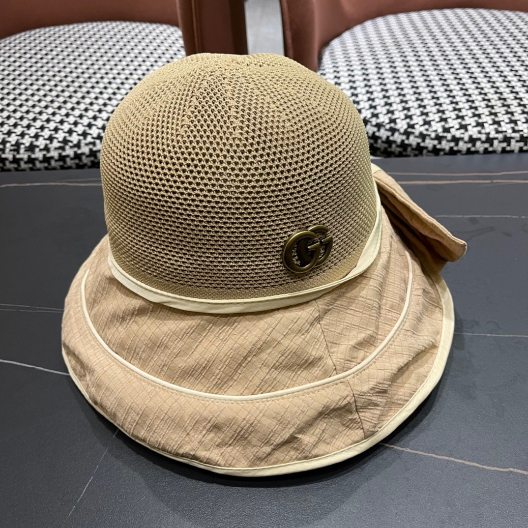  GUCCI古奇 新款韩版百搭遮脸防晒帽户外防紫外线蝴蝶结夫帽