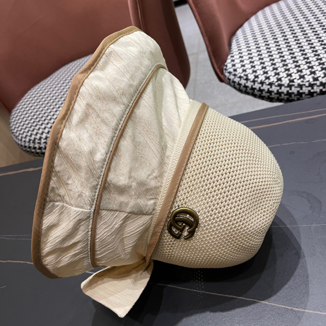  GUCCI古奇 新款韩版百搭遮脸防晒帽户外防紫外线蝴蝶结夫帽